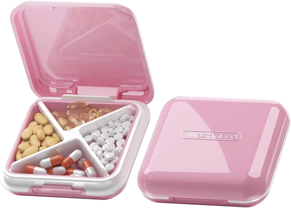 DUBSTAR Small Pill Case, Cute Pill Box - Travel Daily Pill Organizer, Portable Pretty Pill Container voor Purse Pocket, Compact Medicine Holder voor Vitaminen, Visolie, Supplementen (Roze)