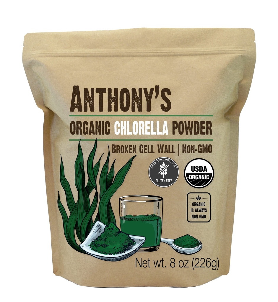 Anthony's Biologische Chlorella Poeder, 8 oz, Niet GGO, Glutenvrij, Gebroken Cell Wall