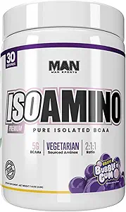 Man Sports ISO-Amino Pure Isolated BCAAs - Build Lean Muscle - Branched Chain Amino Acids Powder - Keto BCAA - Accelerate Recovery - 210 Grams, 30 Servings - Grape Bubble Gum