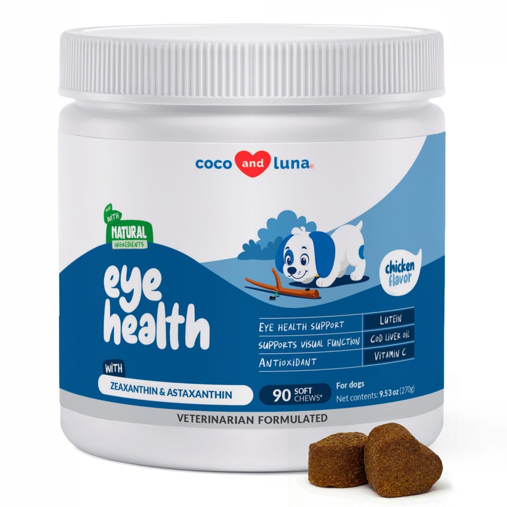 Oogondersteuning voor honden - 90 Zachte Kauwen - Hondensupplementen voor Vision, Oogvitaminen voor honden, met kabeljauw Leverolie Antioxidant, Honden Omega Supplement, Omega 3 EPA en DHA vetzuren.