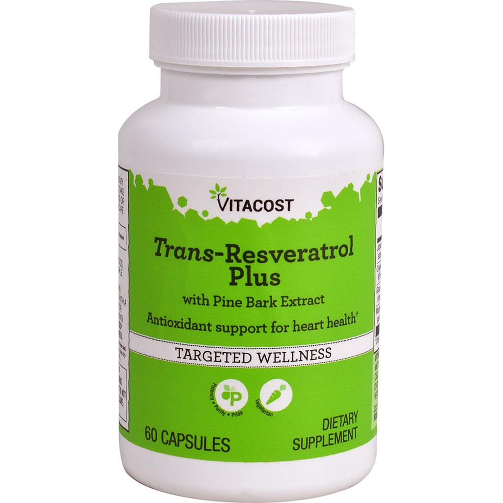 Vitacost Trans-Resveratrol Plus -- 60 Vegetarische Capsules