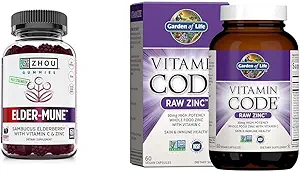 ZHOU Nutrition Vlierbessen Gummies with Garden of Life Zink for Immune Health, Antioxidant Support, 60 Gummies & 30mg Zink