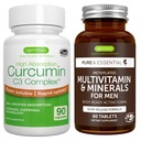 Multivitamine & mineralen voor mannen + Hoge Absorptie Curcumine C3 Complex, Vegan Bundle, Sustained Release Advanced Multivitamine + 300% Grotere Absorptie Curcuminoïden met Rapid Uptake, door Igennus