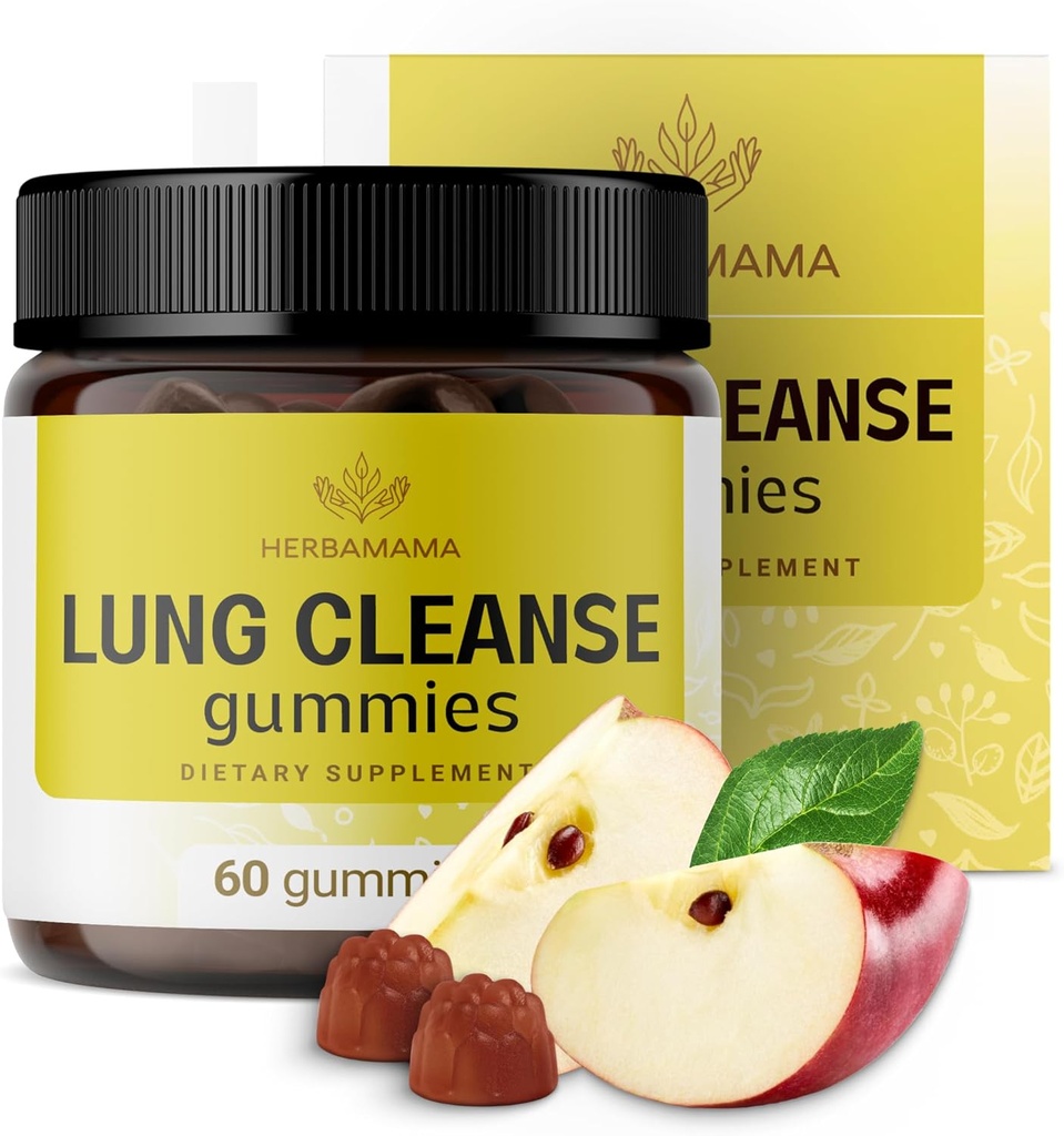 HERBAMAMA Long Detox Gummies - Herbal Complex met paddo Blend voor Lung Cleanse - Vegan, Non-GMO Respiratory Support Supplement - 60 Pectin-based Apple-Flavored Kauwen
