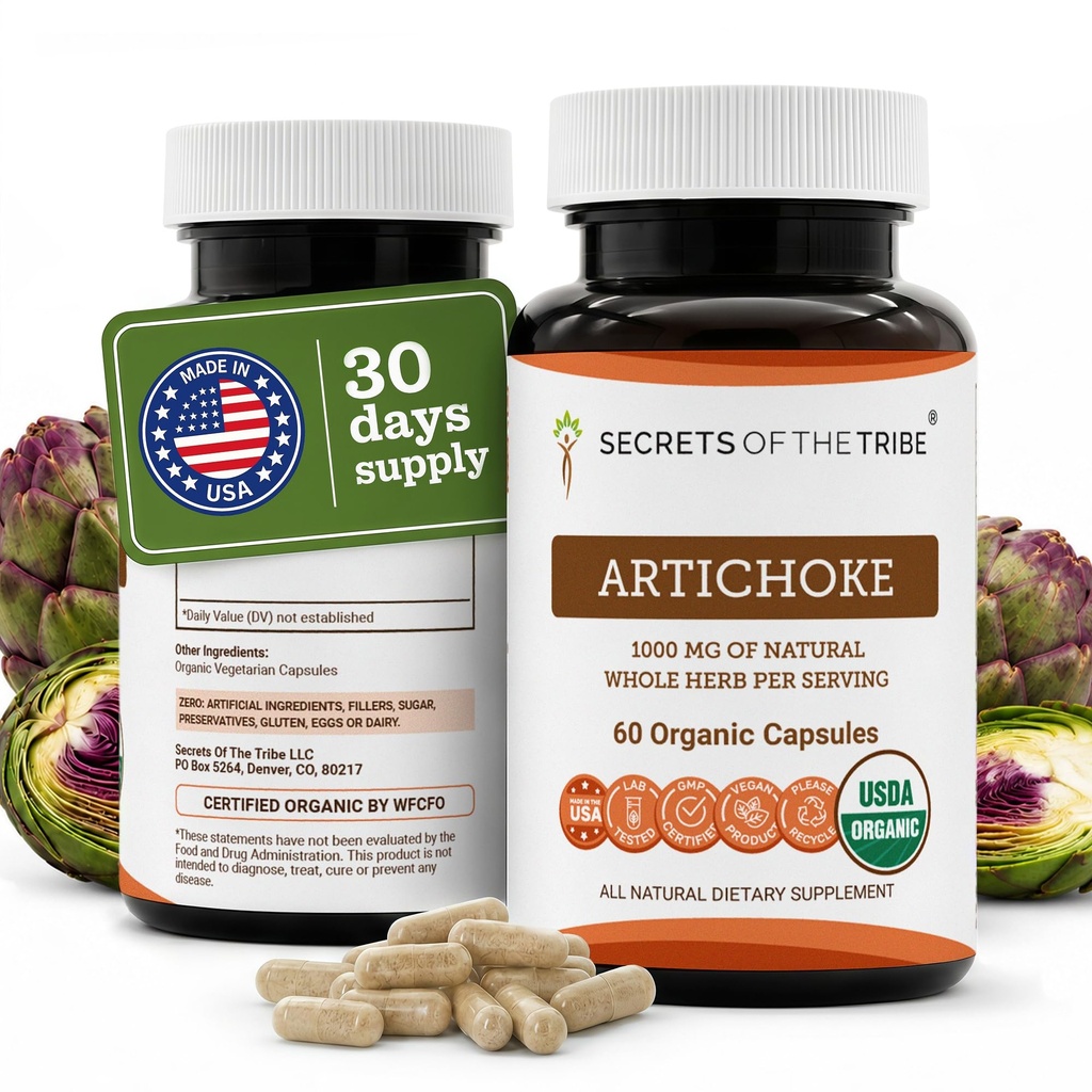 Geheimen van de stam Artichoke 60 capsules, 1000 mg, Artichoke (Cynara scolymus) Gedroogd blad (60 capsules)