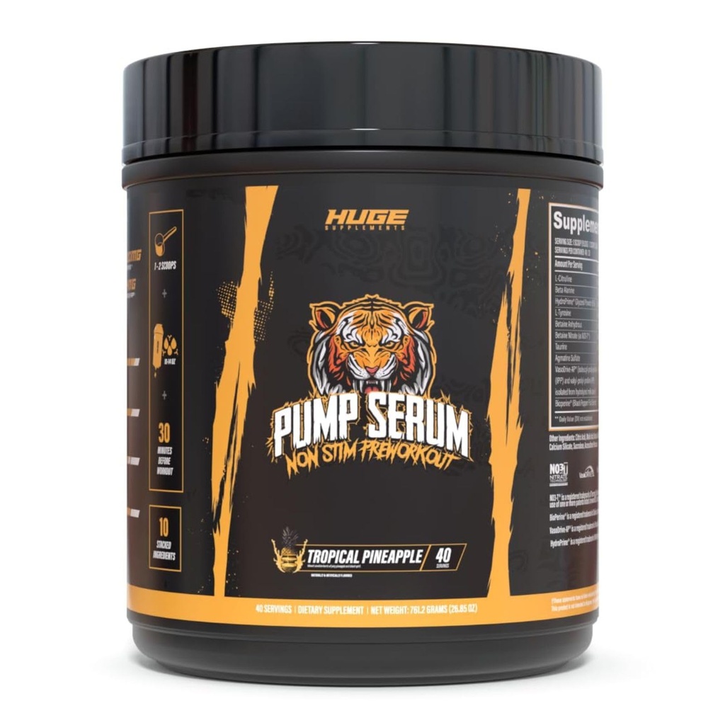 Enorme Supplementen Pump Serum, Stim Free Pre Workout en Nitric Oxide Booster om Focus, Pompen, Fulness met Geen Cafeïne, L-Citrulline, GlycerPump, L-Tyrosine, Nitrosigine (Tropische Ananas) te verbeteren