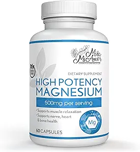 Milamiamor High Potency Magnesium - High Absorption Magnesium Citrate - Whole Body Support - Heart, Nerve and Bone Health - Non-GMO, Vegan & Gluten Free - Made in USA - 500 mg - 60 Capsules