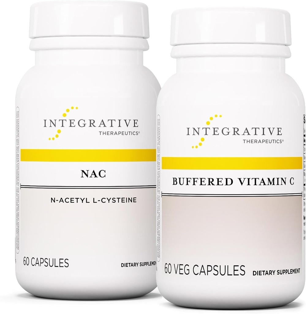 Integratieve Therapeutics Bundel met gebufferde vitamine C capsules 1000 mg, 60 Vegan Capsules & NAC, 60 Capsules - Immuunsupplement met antioxidant ondersteuning* - Ondersteuning Ademhalingsfunctie