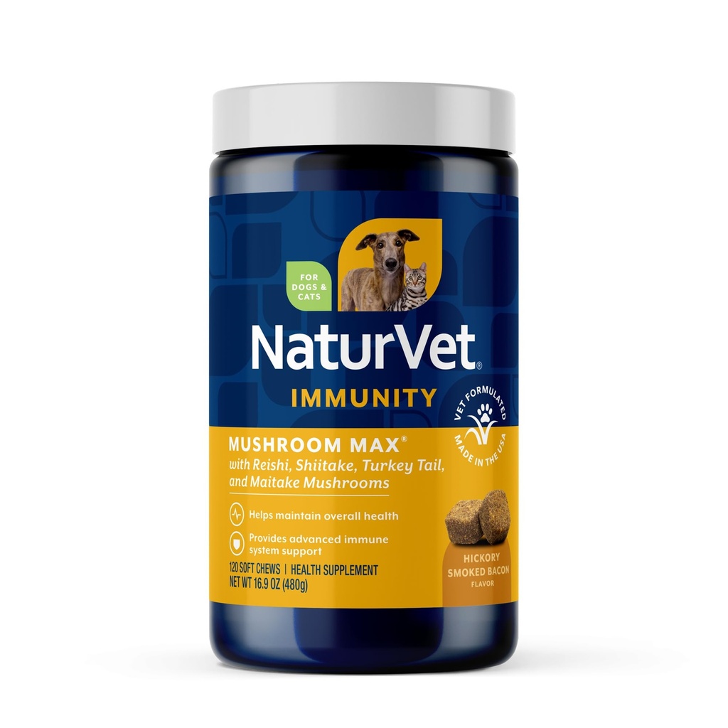 NaturVet Mushroom Max Advanced Immune Support Hondensupplement Helpt versterken Immuniteit, Algemene Gezondheid voor Honden 