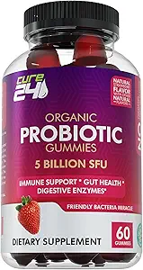Biologische probiotische Gummies 5 miljard CFUs, Max Strength Probiotics Gummy Supplement voor vrouwen en mannen met natuurlijke aardbeien smaak 60 Gummies