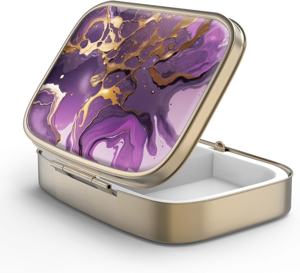 Pill Case Pill Box met Mirror Retro 2 Compartiment Kleine pil Case voor Purse of Pocket Bronze Rechthoekige pil Box of vitamines, Visolie, Supplementen, Pill Bevat reizen geschenken(Gold Marble)