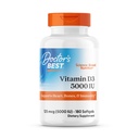 Dokter's Best Vitamine D3 5000IE, Non-GMO, Gluten & Sojavrij, Reguleert Immuunfunctie, Ondersteunt gezonde botten, Wit, Geen smaak, 180 Tel.