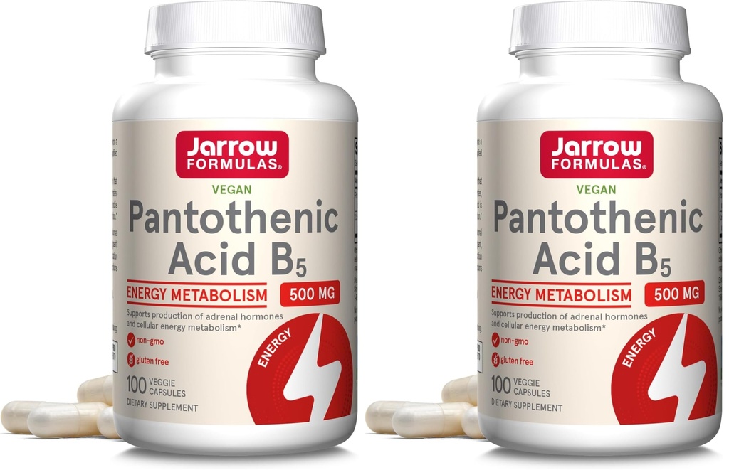 Jarrow Formules Pantothenic Acid B5 500 mg - 100 Veggie Caps - Essential B Vitamine - Energy Production & Metabolisme Support - 100 Servings (pack of 2)