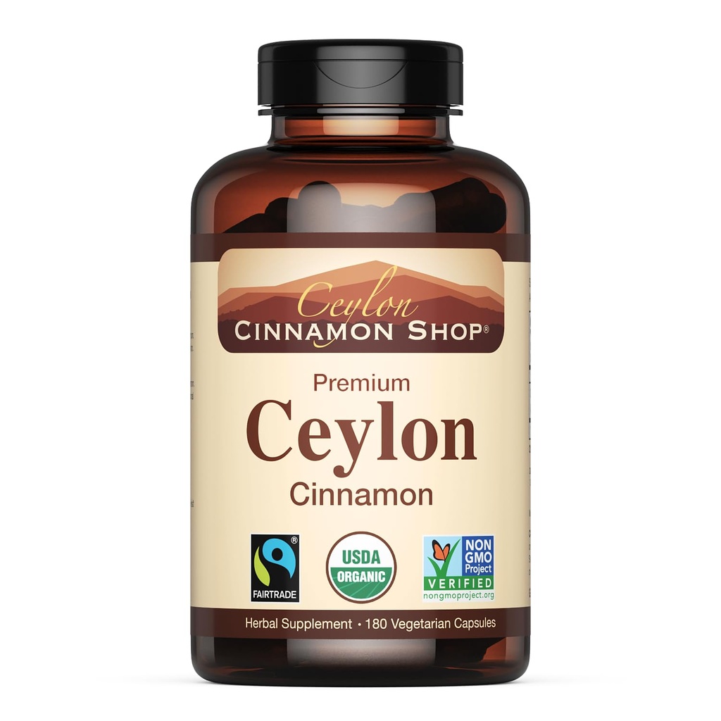 Ceylon Cinnamon Shop Biologische Ceylon Cinnamon (100% Certified) Supplement, 180 Capsules, 3 maanden Levering