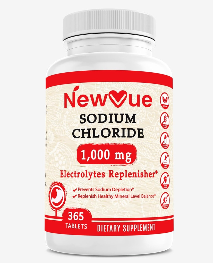 Natriumchloride 1000mg, 365 tabletten - Zouttabletten, Non-GMO, Glutenvrij - Drink met Elektrolyten Vervangen Hydratatie