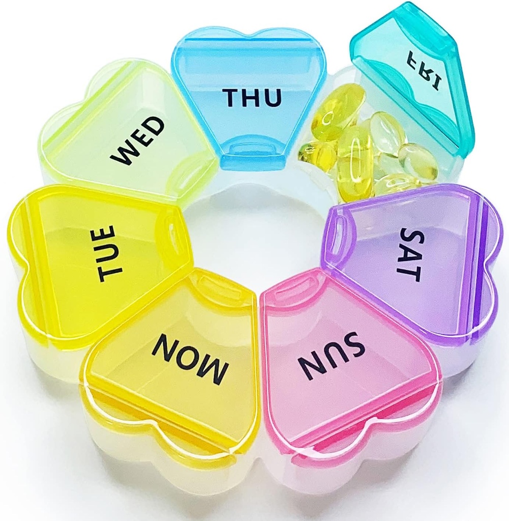 MOLN HYMY Large Weekly Pill Box 7 Dag, Pill Case Organizer 1 keer per dag, Floral Pill Container Eenmaal daags, Mooie Medicine Dispenser voor Vitamine/Visolie/Medicatie/Ondersteuningen