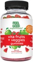 FeelGood Superfoods Vita Fruit en Veggies Supplementen, Multivitamine Fruit en Plantaardige Gummies, 25 Fruit en Groenten, Watermeloen en Apple Smaken, Vegan, Non-GMO, 60 Tellen