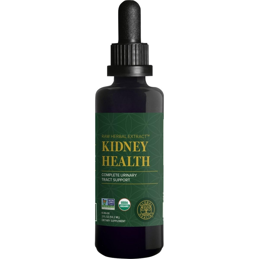 Global Healing USDA Biologische Niergezondheid met Cranberry & Hydrangea - Nierreiniging Liquid Supplement & Stones Oplosser voor Urinaire Gezondheid - Detox & Repair Formula for Bladder Control - 2 Fl Oz