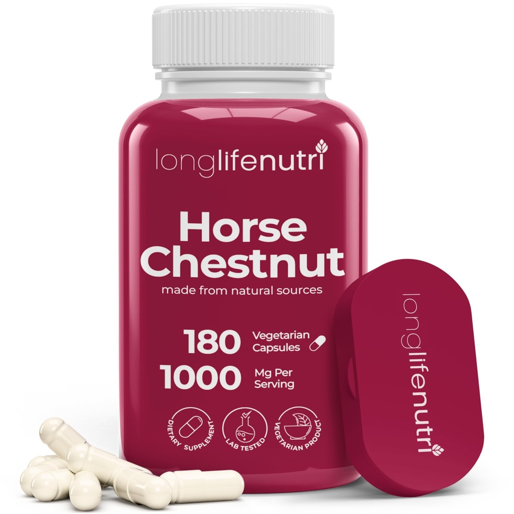 LongLifeNutri Horse Chestnut Extract 500mg - 180 Vegetarische Capsules, Biologische Supplement voor dagelijkse Wellness & Circulatie, 3-maands levering, GMP gecertificeerd, Made in USA
