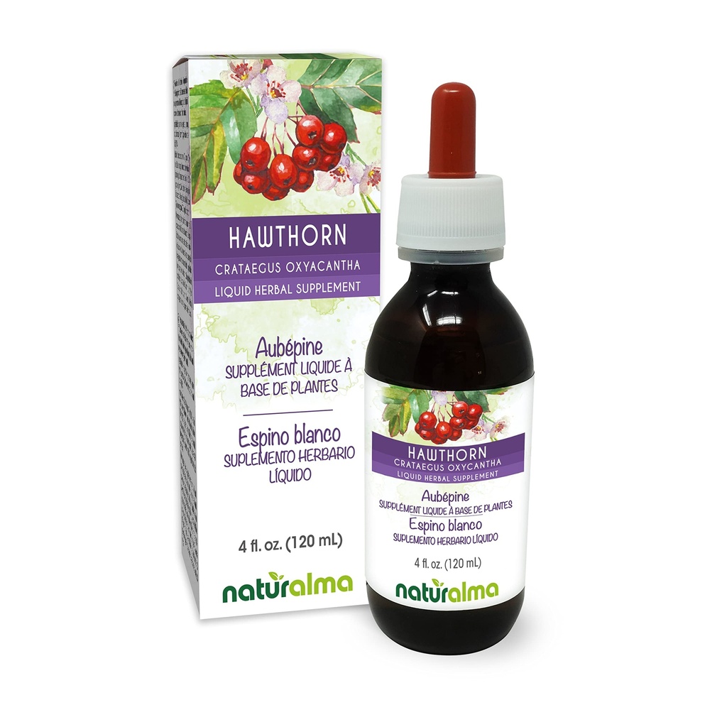 Naturalma Hawthorn (Crataegus oxyacantha) Leaf and Flower Alcoholvrije Tinctuur - 4 fl oz Liquid Extract in druppels - Kruidensupplement - Veganistisch