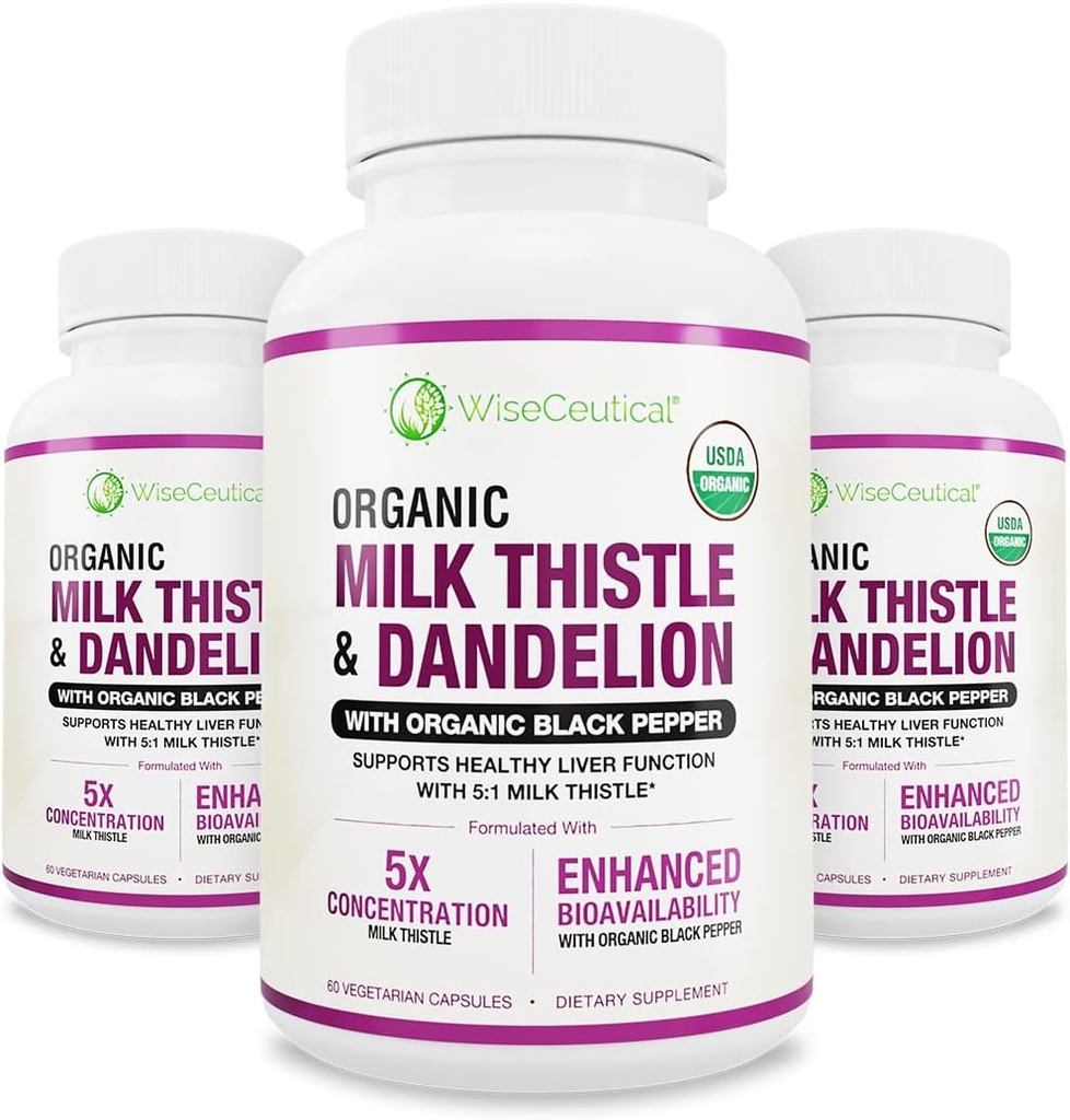 Max Absorptie USDA Biologische Melkdistel Potent 5:1 Geconcentreerd Extract (2000 mg Kracht) & Biologische Dandelion Root 