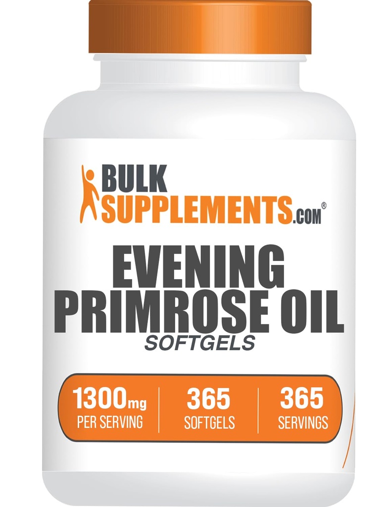BulkSupplements.com Avond Primrose Olie Softgels - GLA Supplementen, Avond Primrose Olie 1300mg - Glutenvrij, 1 Softgel per Serving, 365 Tellen (Pack of 1)