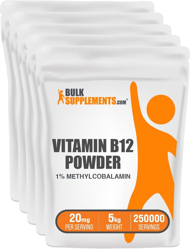 BulkSupplements.com Vitamine B12 Methylcobalamine Poeder - 1% B12 Methylcobalamine, Essentiële B Vitamine - B12 Supplement, Glutenvrij, 20mg per portie, 5kg (11 lbs) (Pack of 1)