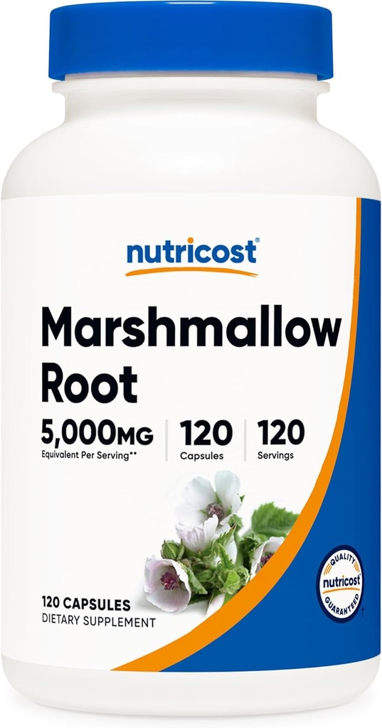 Nutricost Marshmallow Root 5000mg Equivalent, 120 Vegetarische Capsules - Glutenvrij & niet-GMO - uit 500mg van 10:1 Extract