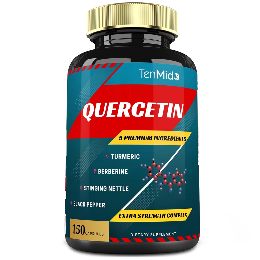 Quercetine Supplementen Capsules - Ondersteunt Immune System & Heart Health, Antioxidanten met Berberine, Sting Nettle, Turmeric, Black Pepper - 150 Capsules - 5 maanden Levering
