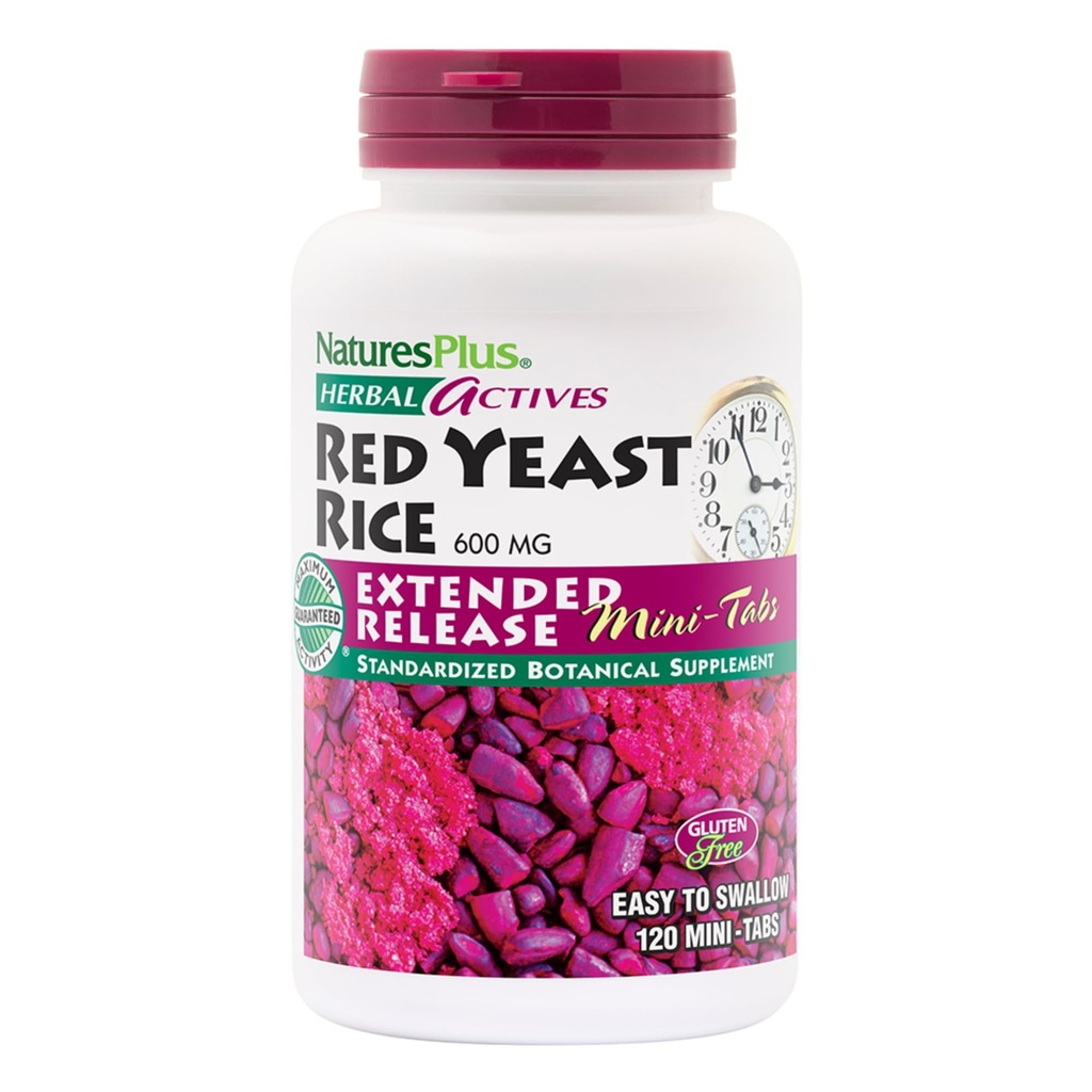 NaturesPlus Herbal Actives Red Gist Rice, Extended Release - 600 mg, 120 Mini Tablets - Kruidensupplement - Veganistisch, Vegetarisch, Glutenvrij - 60 Servers