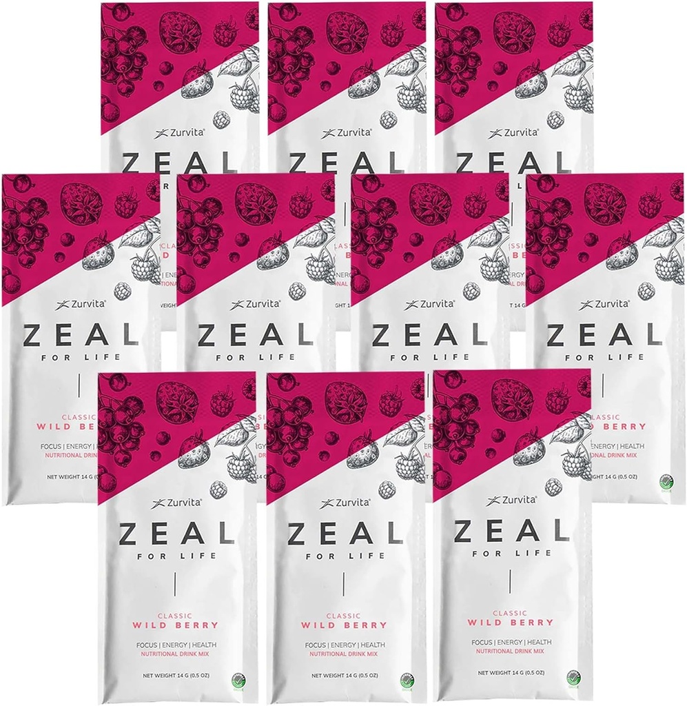 Zurvita - Zeal voor het leven Wellness Drink Mix - Wild Berry (Classic) Smaak - Glutenvrij, Veganistisch, met Vitaminen en Mineralen - 10 Enkele Packets