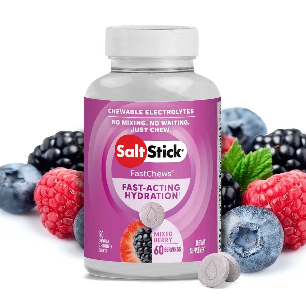 SaltStick Electrolyte FastChews - 120 gemengde Berry Kauwbare Electrolytes - Zout tabletten voor hardlopen en hydratatie, Electrolyte Kauwen - 120 Tellen