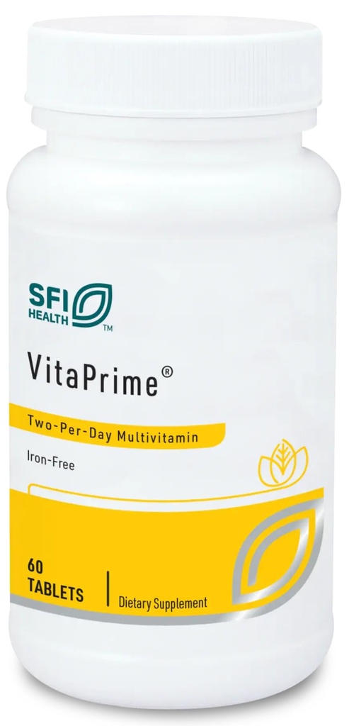 Klaire Labs SFI Health VitaPrime - Iron Free Multivitamine for Women & Men - Promote Immune Function & Support Nutritional Gaps - Two-Per-Day Multivitamine with Methyl Folaat & B12 (60 tabletten)