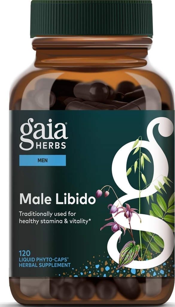 Gaia kruiden mannelijke Libido - kruidensupplement met Zag Palmetto, geile geit onkruid, Maca & Haver - Ondersteunt uithoudingsvermogen, vitaliteit en hormoonbalans voor mannen - 120 Vegan vloeibare Phyto-Capsules (30 dagen levering)