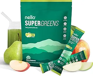 Nello Supergreens Premium Superfood Greens Drink Mix w/Chlorella, Moringa,