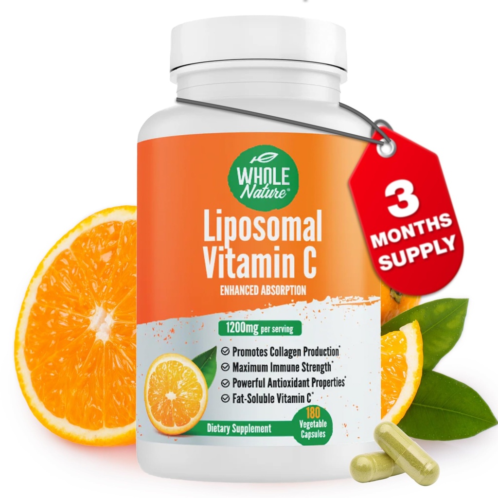 Liposomale vitamine C supplement Pillen 1200 mg - Hoge Absorptie 180 Vegan Capsules Vetoplosbare VIT C, Maximale sterkte Immuunsysteem en Collagen Booster, Zonnebloemlecitijn
