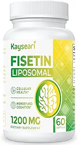 Fisetin 1200mg Liposomal Fisetin Supplements 98% Pure Fisetin Polyphenols Antioxidants Immunity Health Aging Cognitive Support Non-GMO 60 Capsules