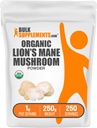 BulkSupplements.com Biologische Leeuwen Mane Paddestoel Poeder - Leeuwen Mane Poeder, Paddestoel Supplement - Veganistisch & Glutenvrij, 1g per portie, 250g (8.8 oz) (pakket van 1)