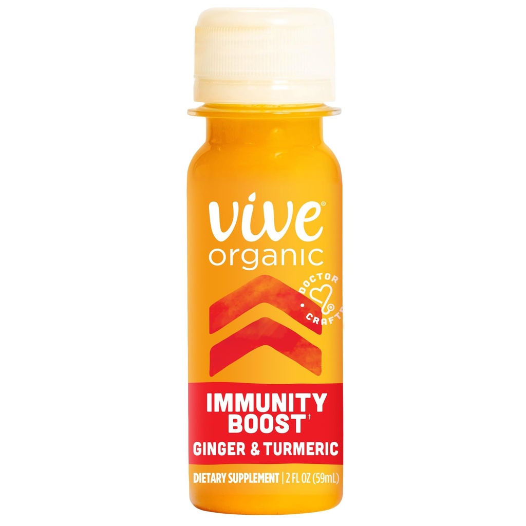 Vive Organic Immunity Boost Original (2 oz) Immunity Wellness Shot with Cold-Pressed Gember, Kurkuma, Echinacea & Black Pepper - USDA Organic & No Added Sugars or Artificial Ingredients, Yellow
