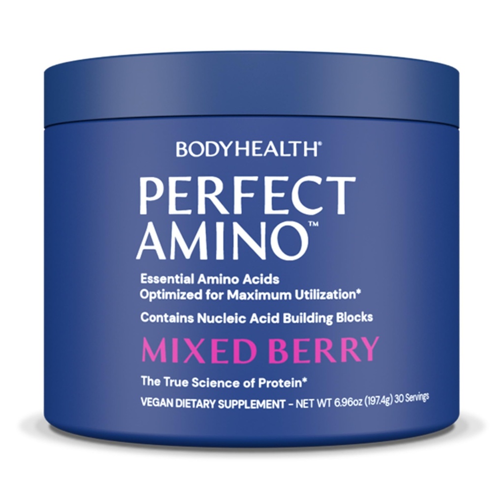 BodyHealth PerfectAmino Powder - BCAA en EAA Powder for Pre and Post Workout - Amino Acid Energy Drink for Men and Women to Support Lean Muscle and Recovery - Mixed Berry - 30 Servings