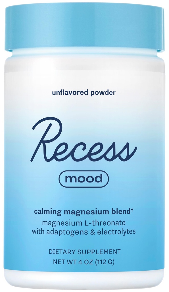 Recess Mood Powder, Calming Magnesium L-Threonate Blend met Passie Bloem, L-Theanine, Elektrolyten, Magnesium Kalm Ondersteuning Poeder Supplement - Unflavored 28 Serving Tub