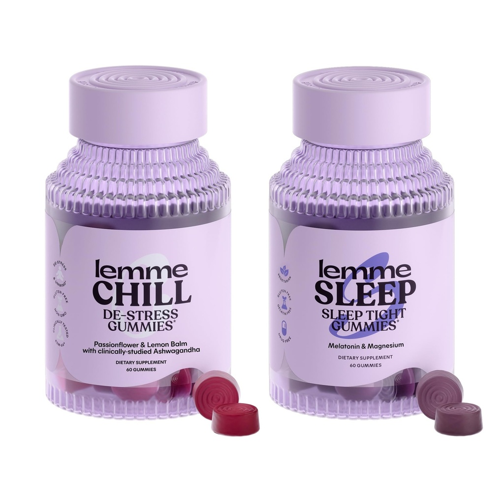 Lemme Chill & Sleep Bundle - Stress Relief Gummies met KSM-66 Ashwagandha & Deep Sleep Gummies met Melatonine en Magnesium te vallen Slaap Sneller - Glutenvrije en niet-GMO (Variety Pack of 2)