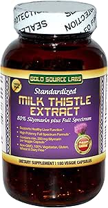 Biologische Milk Thistle Capsules, 180 Caps, Pure Milk Thistle Powder Plus 80% Silymarin Extract Standaard Complex, 450 mg, Natuurlijke Lever Gezondheid Supplement, Immune Boost, Detox en Reiniging