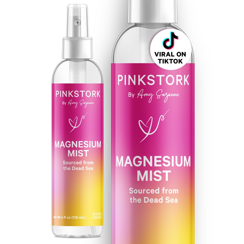 Roze Ooievaars Magnesium Spray Mist - voor rust, stress, en slaap, zeeziekheid ondersteuning, Zwangerschap moet hebben, 200 mg per 6 Sprays, Pure Magnesium Chloride Body Spray, 4 oz, ongeparfumeerd