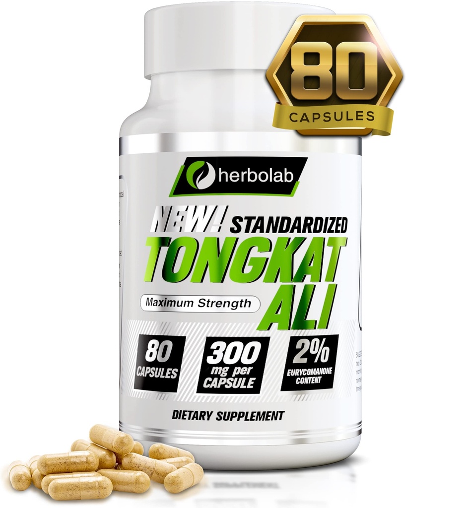 Herbolab Tongkat Ali For Men Root Supplement 200:1, genormaliseerd tot 2% Eurycomanone, 1200mg, 30 Day Supply, Longjack Tongkat Ali for Men, Eurycoma Longifolia Extract Powder Capsules, Maleisische Ginseng