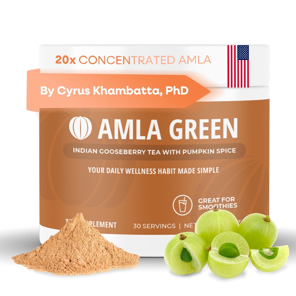 Amla Powder Superfood Supplement met Pompoen Spice, 20x Ultra Geconcentreerde Amla, Gemaakt met kaneel, Gember, Nutmeg, Kruidnagels, Allspice, Kardemom, Indische kruisbessen, Pompoen Spice, 30 porties