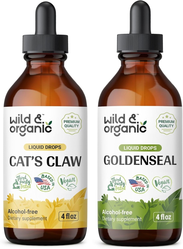 Wild & Organic Cat's Claw Tinctuur 4 fl oz & Goldenseal Tinctuur 4 fl oz