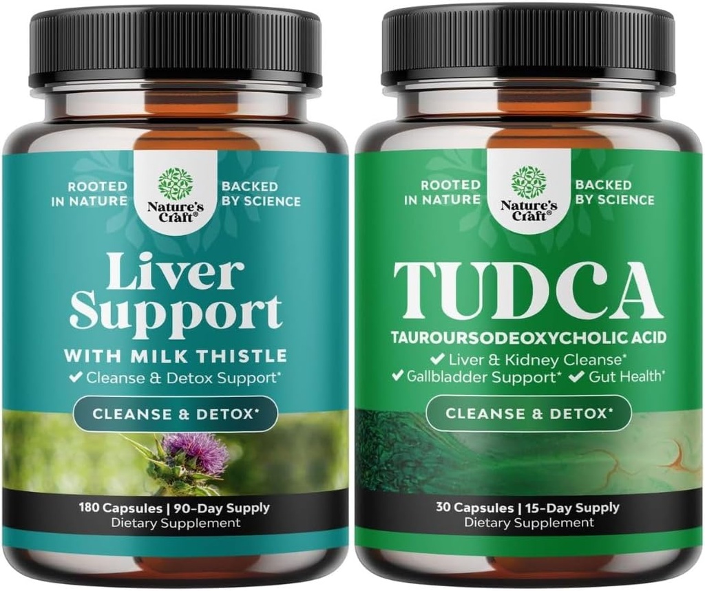 Bundel van Lever Reiniging Detox & Repair - Herbal Lever Ondersteuning Melk distel supplement en Advanced Bile Salt TUDCA Supplement - Extra sterkte TUDCA 500mg per Serving Bile Salts voor Gallblader, Kidney
