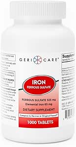 GeriCare Ferrous Sulfate Tablets 325mg, Elemental Iron 65 mg High Potency Iron Supplement 