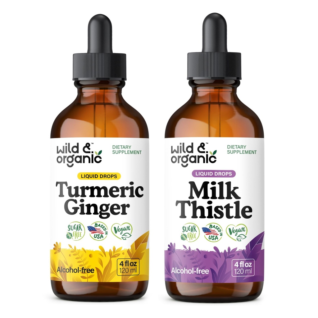 Wild & Organic Turmeric Ginger Tinctuur 4 fl oz & Milk Thistle Tinctuur 4 fl oz